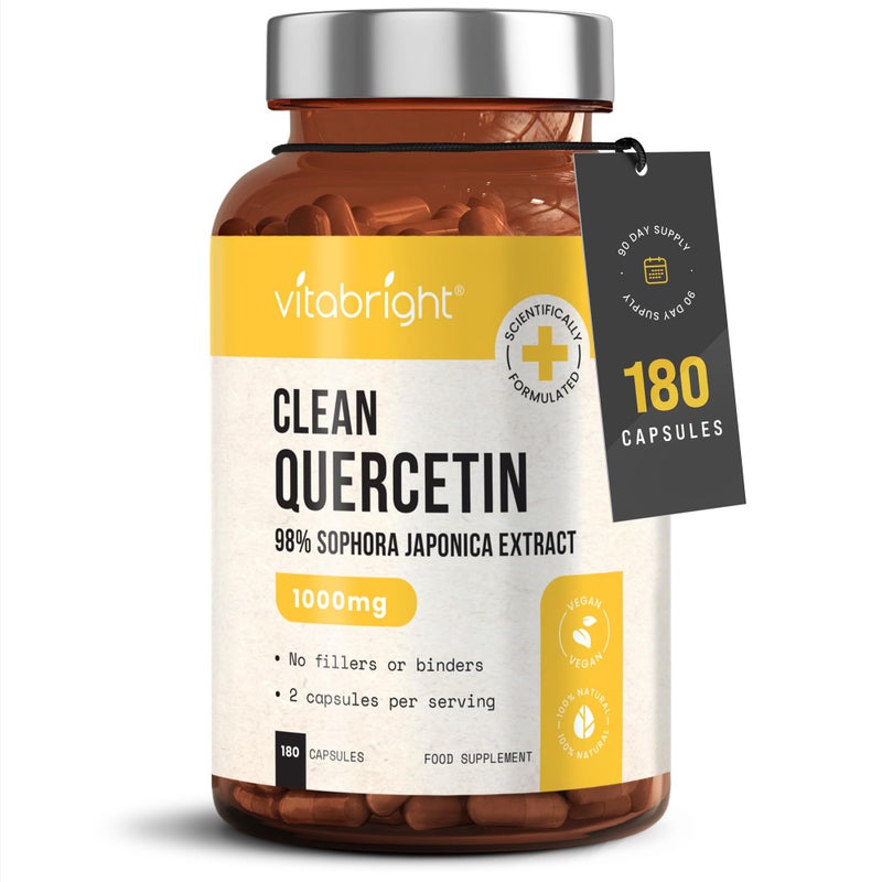 VitaBright Quercetin Supplement 1000mg | 180 Capsules - 2 Daily | 500mg Capsules - Take 2 Daily | Quercetin Powder Bio Flavonoids Supplements | Vegan | No Additives | Made in Britain - Image 1
